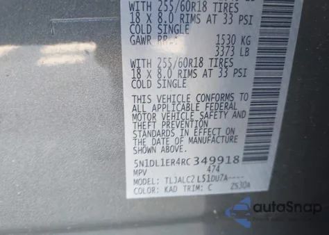 2024 Infiniti Qx60 Pure из США, поврежденный, VIN 5N1DL1ER4RC349918